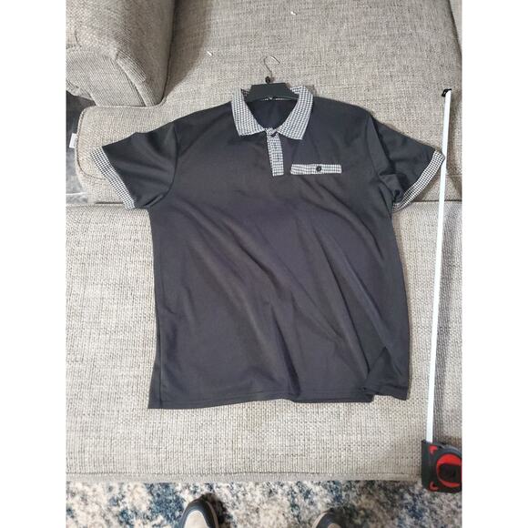 Mens Black Polo With Checkered Collar And Sleeve Ends - Picture 1 of 5